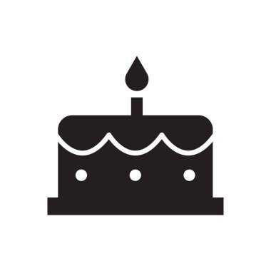 Mum ile pasta simgesi, beyaz arkaplanda doğum günü pastası vektörü sembolü