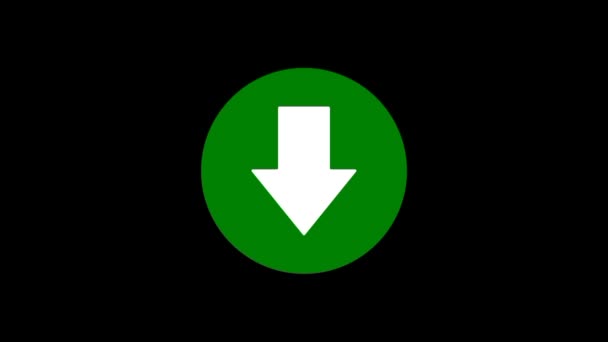 Animación Botón Descarga Verde Aislado Fondo Negro Con Efecto Golpeteo — Vídeo de stock