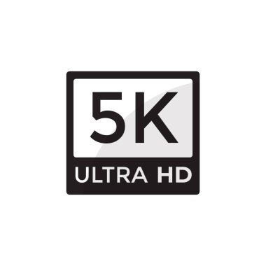 5K Ultra HD video çözünürlük işareti çizelgesi beyaz arkaplanda izole edildi. 5k yüksek çözünürlük, TV veya ekran görüntüleme etiketi