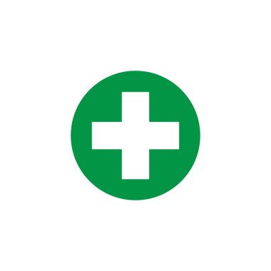 Evrensel ilk yardım sembolü. Tıbbi eczane düz vektör simgesi beyaz arkaplanda izole