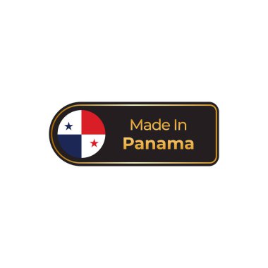 Panama vektör etiketlerinde üretilmiş, ulusal bayrağı olan rozet tasarımı. Beyaz arkaplanda Panama damgası