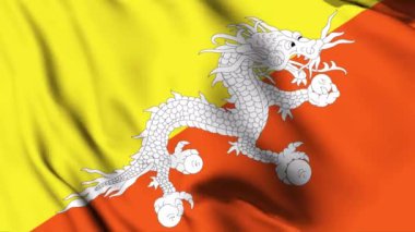 Butan 'ın salladığı 4K animasyon videosu. Bhutanese dalgalanan bayrak dikişsiz döngü animasyonu
