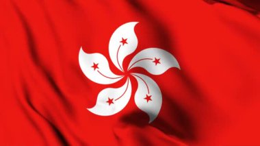 Hong Kong 'da 4K bayrak sallama animasyon videosu. Hong Kong bayrağını sallıyor, kusursuz döngü animasyonu.