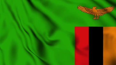Zambiya 'da 4K animasyon videosu sallanıyor. Zambiya 'da bayrak sallayan kusursuz döngü animasyonu