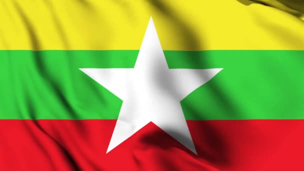 Мьянма Размахивает Флагом Анимационного Видео Мьянма Размахивает Флагом Плавной Петлей — стоковое видео