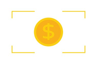 Beyaz arkaplanda izole edilmiş dikdörtgen üzerindeki dolar