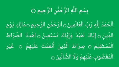Surah Fatiha 'nın yeşil arkaplan üzerine dini metni 