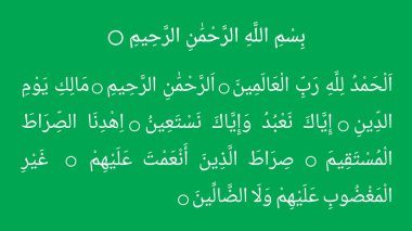 Surah Fatiha religious text on green background  clipart
