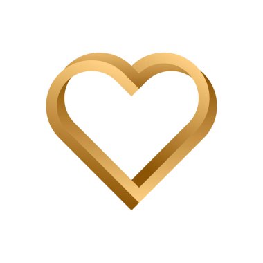 Beyaz arkaplanda izole edilmiş 3d altın metalik ana hatlı kalp vektör ilülasyonu