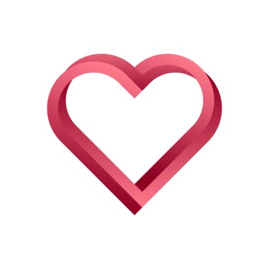 Beyaz arkaplanda izole edilmiş 3d kırmızı metalik ana hatlı kalp vektör ilülasyonu