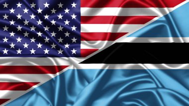 United waving flag of USA and Botswana 3d illustration clipart