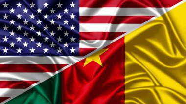 United waving flags of USA and Cameroon 3d illustration clipart