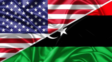 United waving flags of USA and Libya 3d illustration clipart