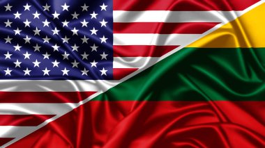 United waving flags of USA and Lithuania 3d illustration clipart