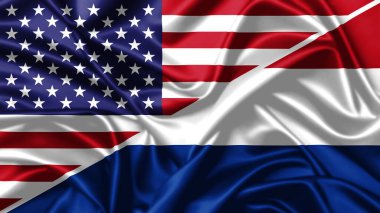 ABD ve Hollanda 'nın Birleşik bayraklarını sallayan 3D illüstrasyon