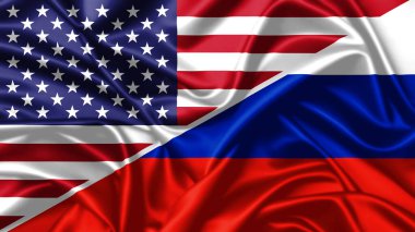 ABD ve Rusya 'nın birleşik bayraklarını sallayan 3D illüstrasyon