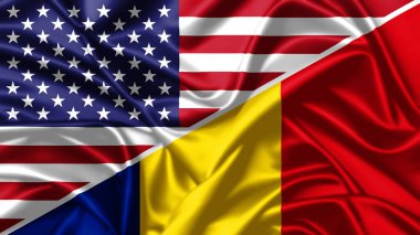 ABD ve Romanya 'nın birleşik bayraklarını sallayan 3D illüstrasyon