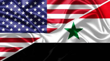 ABD ve Suriye 'nin birleşik bayraklarını sallıyor