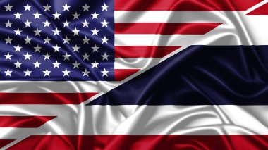 United flags of USA and Thailand, 3d illustration clipart