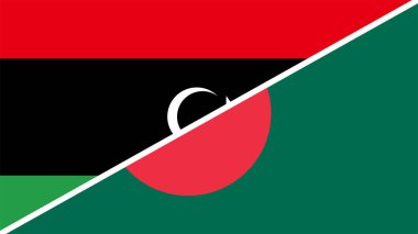 Bangladeş ve Libya Birleşik Bayrakları, 3D illüstrasyon 