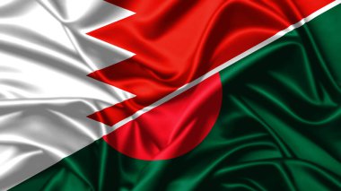 United flags of Bangladesh and Bahrain , 3d illustration   clipart