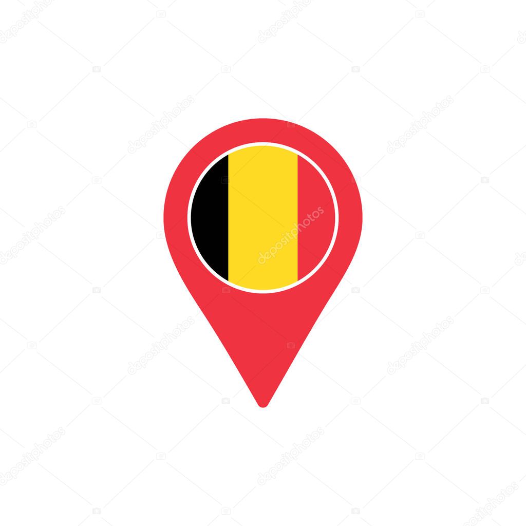 Map pointer with national flag of Belgium logo. vector illustration