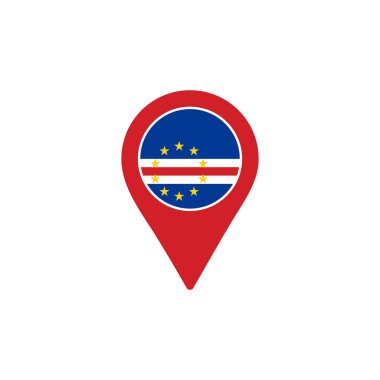 Cape Verde logosunun ulusal bayrağını gösteren harita işaretçisi. vektör illüstrasyonu 