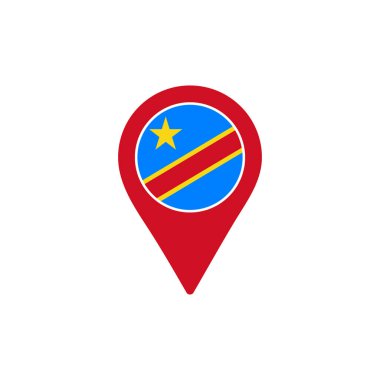 Kongo Demokratik Cumhuriyeti logosunun ulusal bayrağını gösteren harita işaretçisi. vektör illüstrasyonu 
