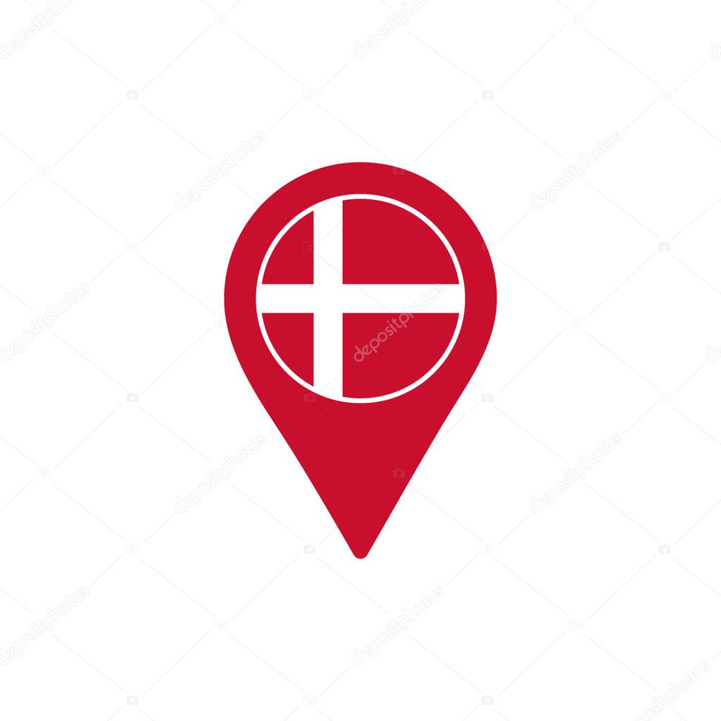 Map pointer with national flag of Denmark logo. vector illustration