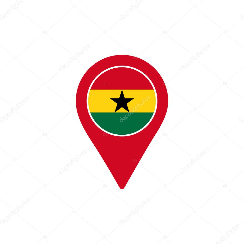 Map pointer with national flag of Ghana logo. vector illustration