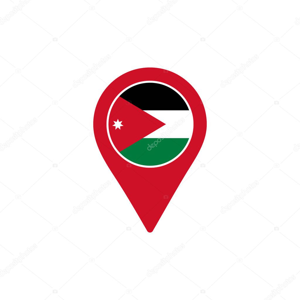 Map pointer with national flag of Jordan logo. vector illustration
