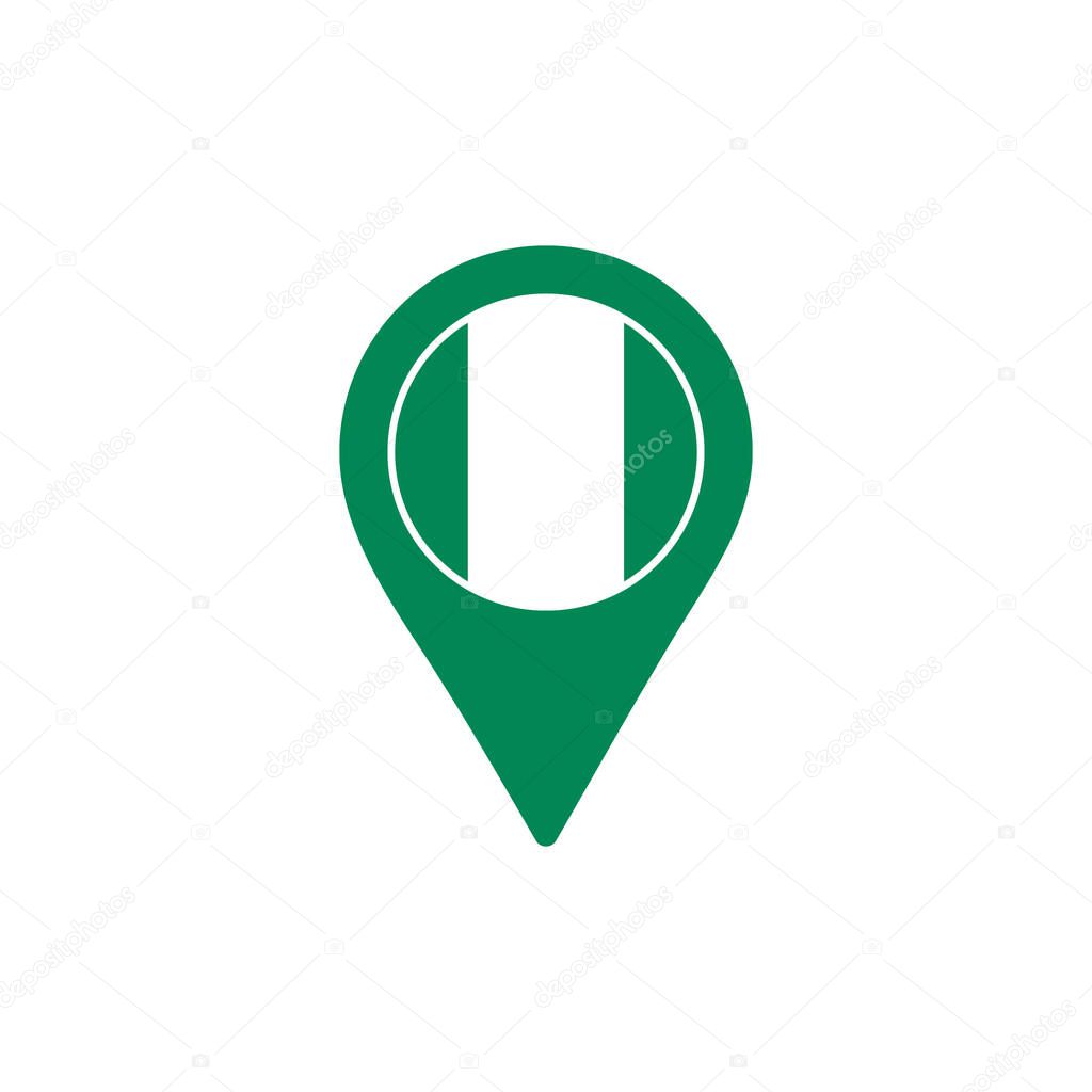 Map pointer with national flag of Nigeria logo. vector illustration