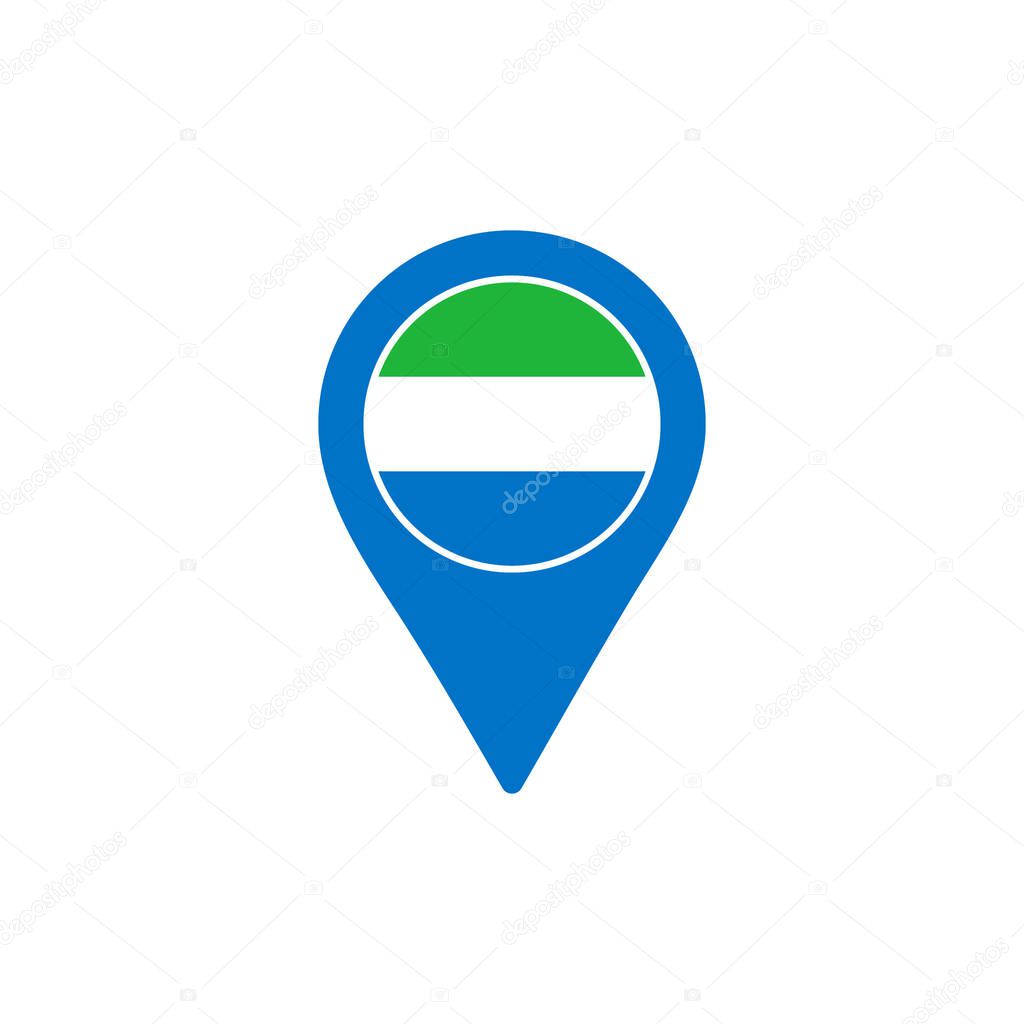 Map pointer with national flag of Sierra Leone logo. vector illustration