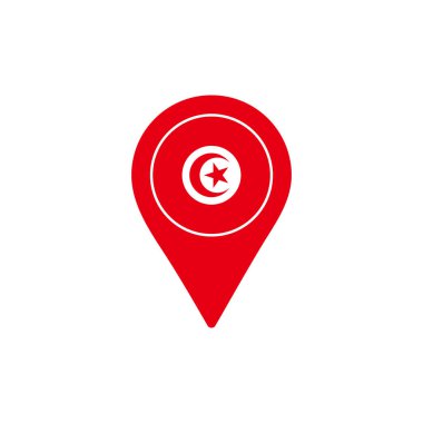 Tunus logosunun ulusal bayrağına sahip harita işaretçisi. vektör illüstrasyonu