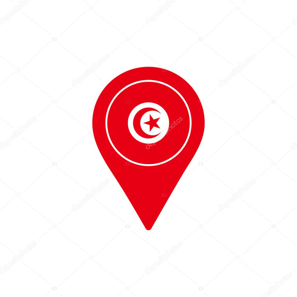 Map pointer with national flag of Tunisia logo. vector illustration