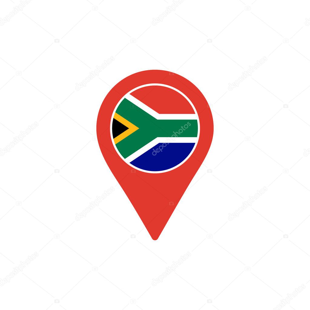 Map pointer with national flag of South Africa logo. vector illustration