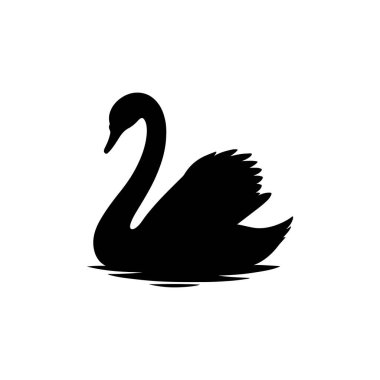 Beyaz arka planda izole edilmiş sakin suda yüzen bir kuğunun silüeti.