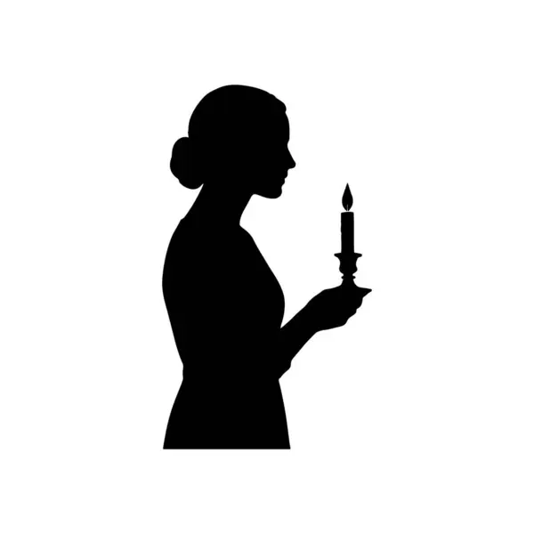 Beyaz arka planda, hafif ruhsal ve sakin atmosfer konseptiyle, elinde mum tutan bir kadın.