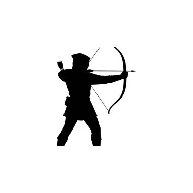 Okçu silueti kişi spor veya ortaçağ temaları için ok ve yay simgesi hedefliyor