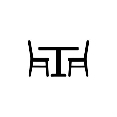 Beyaz arka planda birbirine bakan iki sandalyeli yemek masasının silüeti.