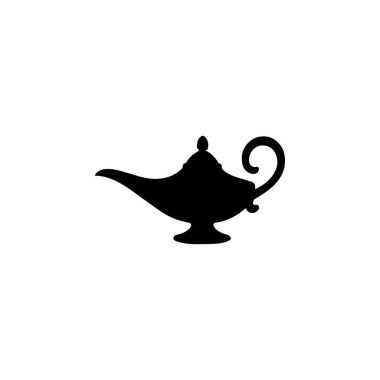 Cin lambası sihirli gaz lambası Aladdin peri masalı antik sembolü beyaz arka planda izole edilmiş.
