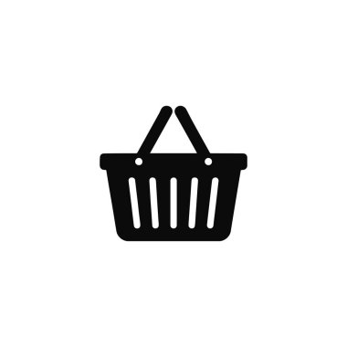 Beyaz arkaplanda izole edilmiş alışveriş sepeti silueti perakende pazar sembolü
