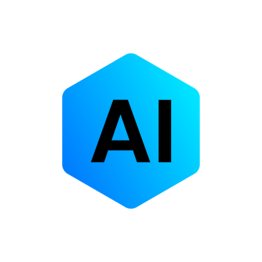 Altıgen mavi arkaplan üzerine siyah metin içeren yapay zeka logosu sembolü