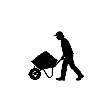 Adam el arabası silueti ikon bahçe resimlerini itiyor