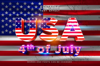 4 Temmuz Bağımsızlık Günü metni, metin efektli Amerikan bayrağı