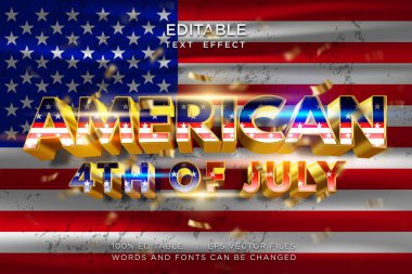 4 Temmuz Bağımsızlık Günü metni, metin efektli Amerikan bayrağı
