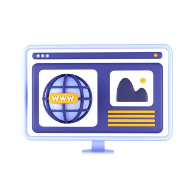 3D illüstrasyon web sitesi nesnesi. 3D yaratıcı SEO tasarım simgesi beyaz arkaplanda izole edildi. 3B Hazırlama nesnesi
