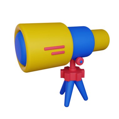 Şeffaf arkaplan üzerine 3d illüstrasyon teleskobu simgesi, eğitim, öğrenme, sunumlar, iş ve daha fazlası için uygun;