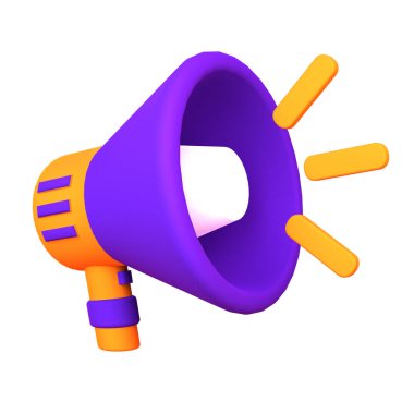 Beyaz arka plan üzerinde megafon 3D illüstrasyon izole.