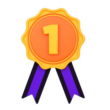 3 boyutlu illüstrasyon madalyası, kurdele rozeti objesi